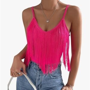 Norah Hot Pink Fringe top Tassel Tank Top Sz M